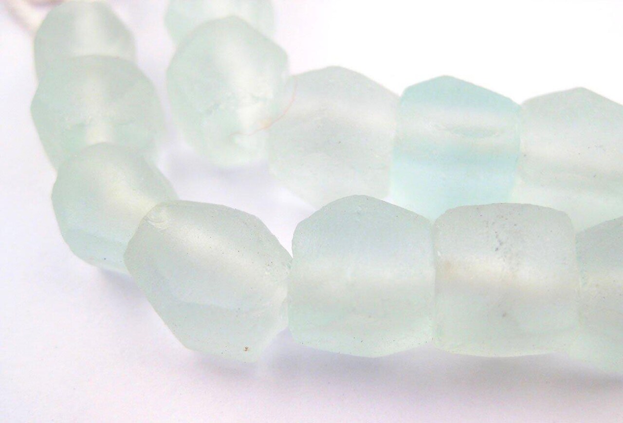 The Bead Chest Clear Aqua Hexagon Java Recycled Glass Beads - Full Strand of Faceted Bottle Glass Beads | Approximately 25 Beads